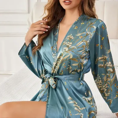 HOME PRINTED LONG-SLEEVED NIGHTGOWN